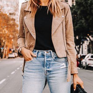 Blank NYC Suede Moto Jacket Size Medium in Sand (Taupe/Beige)